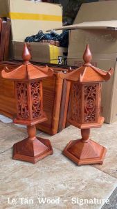 Bộ Đèn Thờ Gỗ Hương Đá Cao Cấp Đèn Bàn Thờ Kèm Bóng Đèn Cao 50cm