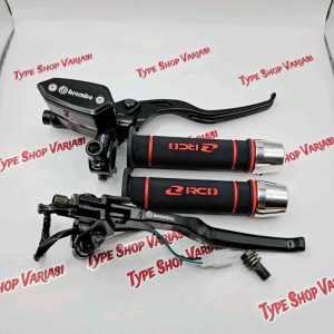 Paket 3in1 Master Rem Tabung Tipe Oval + Handgrip RCB HG55 Original + Jalu Stang Chrome Universal Handle Kopling Motor Motorcycle