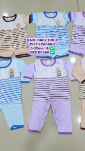 1Set 2Pasang Baby ( 5-12bulan) Sleepsuit Pajamas Lenggan Panjang Dan Pendek.