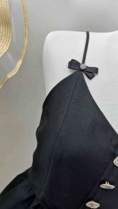 Elegant Bow Strap Mini Dress with Rhinestone Buttons