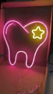 ป้ายไฟled ป้ายไฟopen ป้ายไฟร้าน ป้ายไฟวิ่ง ป้ายไฟตกแต่งผนัง ป้ายไฟนีออน ป้ายไฟคลีจ ทันตกรรม รูปฟัน สีชมพู