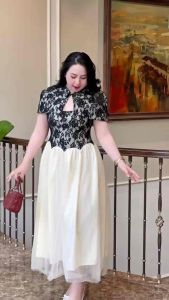 Đầm Bigsize Dáng Dài 50-90KG Siêu Sang ChảnhThanh Lịch Đi LàmĐi Tiệc Đi Chơi- D304 - Ú Xinh Store (Ren Áo Choàng Rời)