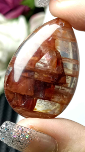 100% Natural Hematoid Quart - Multi-inclusions Crystal Flower Pendant/ 冰透体100%纯天然红胶花火焰红花片水晶吊坠/收藏级鸩羽幽灵吊坠 超美超精致