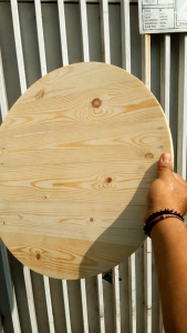 Papan Kayu Bulat Jati Belanda Diameter 60-70cm Sudah Vernis