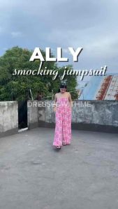 DWM ALLY Smocking Jumpsuit | 2 Side Pockets | Smocking Top | Wide Leg| Gingham (Knitted) | Plain and Boho (bark Crepe)