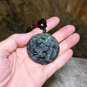 Natural Nephrite greenish Qinghua large Dragon pendant (with certificate) 和田玉绿青花大龙牌(带证书) Chinese amulet charm jewelry gifts