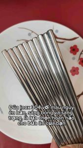 Đũa Vuông Inox 304 Cao Cấp Khắc Laser Chống Trượt Dài 23.5cm nặng 33gr (một đôi) Inox Sáng Bóng