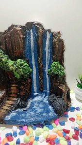 aquarium Aquascape ornamen hiasan aquarium Thema air terjun kembar handmade
