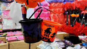 Halloween Trick or Treat Pumpkin Bucket Orange & Purple Spooky Design