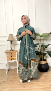 Batik Couple Keluarga Modern Terbaru Motif Abstrak Sage Matt Katun Premium