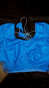 Sky Blue Front Opening Princess Cut Non Padded Readymade Saree Blouse Bust Size: 32 to 48 inches