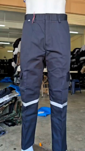 กางเกงติดแถบสท้อนเเสง6กระเป๋า ทรงกระบอกเล็ก ผ้าเวสปอย์ กางเกงช่าง กางเกงเซฟตี้