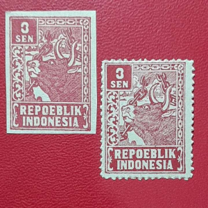 Prangko Indonesia Kuno koleksi lawas 2 Pcs 3 sen Seri Revolusi perf/imperforasi Tahun 1946-1947 UN USED