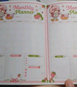 Strawberry Shortcake Planner Pink Strawberry Hat Cat Basket Flowers Notebook Notepad