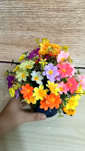 Chậu hoa cúc lụa VI144 (cao tầm 20cm chậu sứ) chậu hoa giả để bàn trang trí