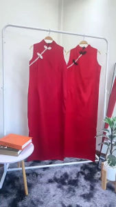 21425 เดรสยาวคอจีนกี่เพ้าสีแดง