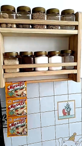 RAK BUMBU 2 SUSUN HANGER KAYU 10 TOPLES BUMBU / RAK SERBAGUNA | RAK KAYU JATI BELANDA | DEKORASI RUSTIC Dapur Dapat disesuaikan Dapur Aesthetic Dinding