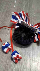 โบว์ลายธงชาติใส่เน็ตผม โบว์หวีสับลายธงชาติ พร้อมส่ง