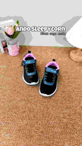 Sepatu Ando Sleepycorn Velcro Perekat Hitam Ungu Muda Black Lilac