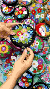 Ví tròn thêu tay handmade ví mini đựng thẻ