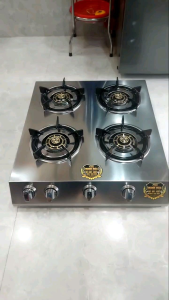 Bếp gas 4 lò cao cấp đồng 2 vòng lửa điếu hợp kim nút inox chất lượng tiết kiệm gas