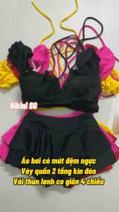 Sét đồ bơi nữ tay bo phối quần chân váy đi biển du lịch đẹp BIKINI SG SÀI GÒN