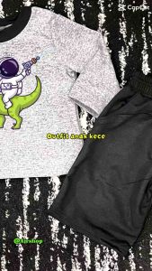 Baju lengan panjang laki laki set celana pendek (setelan) usia 3-6thn