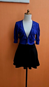 atasan rajut cardigan wanita birel JOINUS cewek M L blouse lengan pendek MEWAH crop top biru elektrik cute