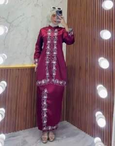 Baju Kurung Melayu Samira One Set Bordir Satin Premium