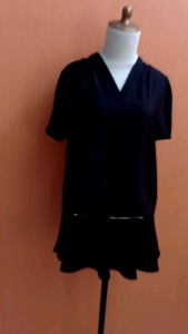 atasan wanita hitam L cewek blouse lengan pendek vneck santai kerja kuliah