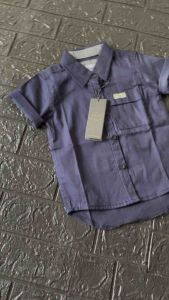 Kemeja Distro Anak Lengan Pendek Warna Navy Motif Polos Bisa COD