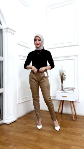 FARASKA - CELANA BAGGY CARGO PANTS WANITA JUMBO TWILL COMBED PREMIUM PINGGANG KARET