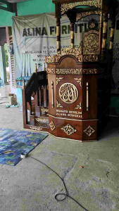 Mimbar Masjid Tangga Samping Minimalis Ukir
