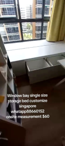 Window bay storage bed frame customize singapore for condo/single size storage bed