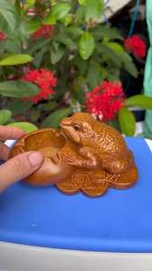 Gạt tàn thuốc mẫu cóc chất liệu gỗ bách sang trọng phòng khách kích thước ngang 15-10-7cm