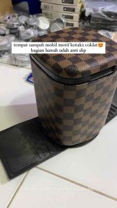 Tempat Sampah Mobil Kulit Motif Kotak-Kotak Coklat Hitam