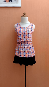 atasan wanita motif batik orange biru M L cewek kutung pinggang karet blouse