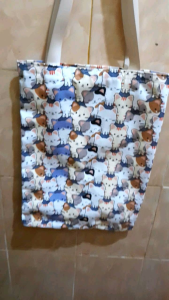 TOTEBAG/TAS KANAVAS TEBEL MOTIP GAMBAR KUCING [UK30X40CM]