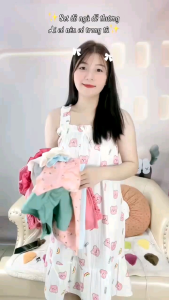 Quần áo nữ (Bunnysky) Đồ bộ mặc nhà mẫu lửng sát nách đũi lạnh hoạ tiết dễ thương
