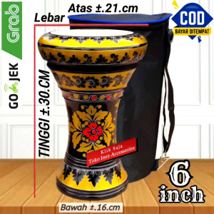 Gendang Atau Darbuka Kayu Mini 6 inch Hitam Gold Rolling Putih