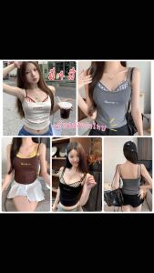 เสื้อสายเดี่ยวทูโทนดีเทล 2 ชั้น มีฟองน้ำในตัว มี 4 สีพร้อมส่งในไทย (B630)