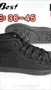 B.Best black high-top canvas sneakers with rubber toe cap and sole. Size 36-45. Free pair of socks. Original.