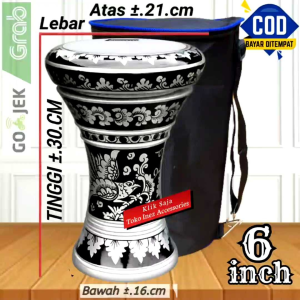 Darbuka Anak/Atau Dumbuk Marawis 6 inc Silver Hitam Rolling Putih
