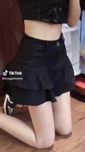 [CHUYÊN SỈ] Chân váy ngắn lưng cao chất vải kaki 2 tầng có quần trongChân váy kaki form xoè 2 tầng phối 3 nút kèm quần