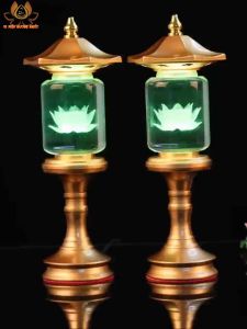 CẶP 2 CÂY ĐÈN LED HOA SEN PHA LÊ THỜ CÚNG TRANG TRÍ