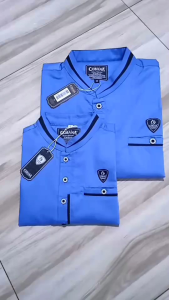 Baju Koko Kurta Cobana Ayah Dan Anak Warna Blue Denim Bahan Toyobo Premium Tebal Lembut Adem