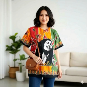 KAOS MOTIF REGGAE MARLEY/BAJU PANTAI MOTIF FULLPRINT UKRAN ALLSIZE FIT L DAN XL