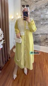 Midi Dress Katun Saluria Mix Brukat Renda LD 110 PB 120