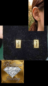 ​✨ 18K Saudi Gold Rectangular Greek Key Stud Earrings | Authentic & Pawnable