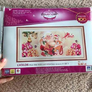[ MỚI]Tranh thêu chữ thập Phật di lạc phúc đào lv3136 kt 85x43cm[ Tranh Hà Đoàn]